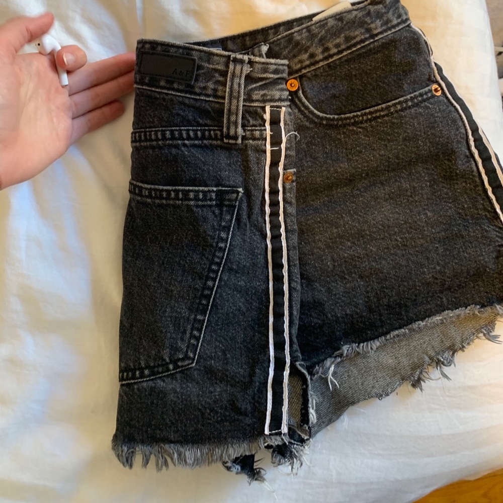 Black side stripe denim shorts